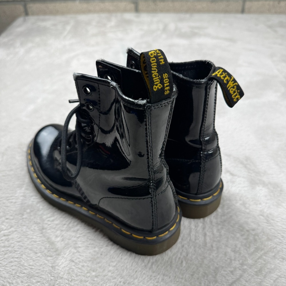 Dr Martens 1460 Ankle Boots Womens Size 5 Black Preowned Patent Leather Lace Up - Picture 4 of 8